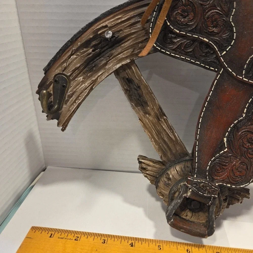 Western Wagon Wheel Decor Horse Saddle Coat Hat Rack with Hooks 14